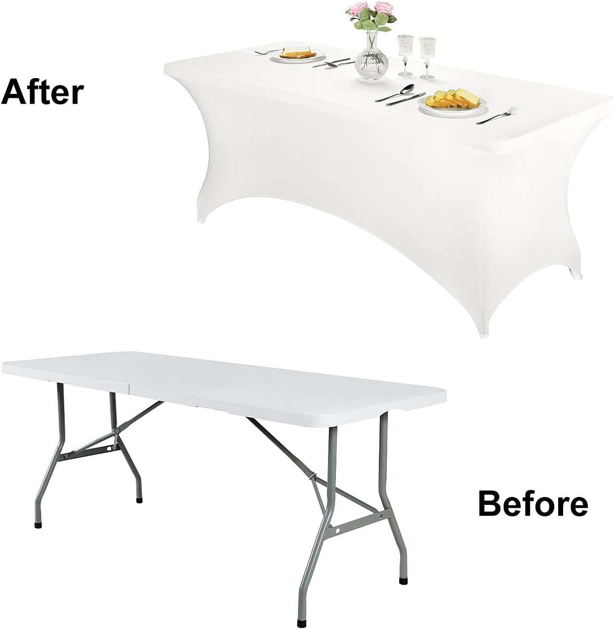 FORLIFE 4Pack Spandex Table Covers，Fitted Tablecloth for Rectangular Tables, Stretch Patio Table Covers, Universal Spandex Table Cover for Wedding, Banquet, Party (6ft, White)