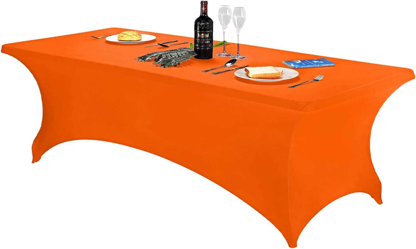 FORLIFE Spandex Table Cover - Fitted 8ft Rectangular Tablecloth, Stretch Patio Cover, Universal for Wedding, Banquet, Party (Orange)