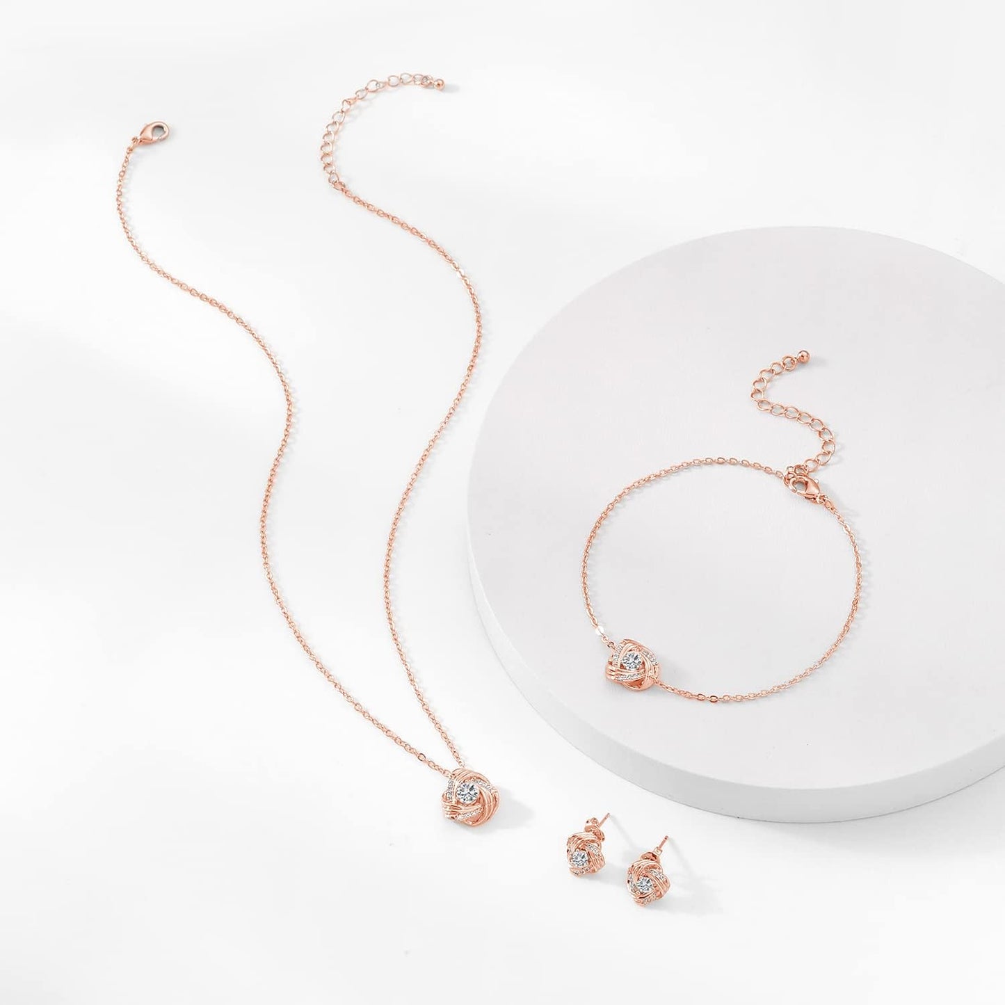 DHQH Cubic Zirconia Teardrop Necklace and Earring Set for Wedding with Crystal Link Bracelet Bridesmaids Jewelry Sets for Women Wedding Party Jewelry for Bridal Bridesmaid