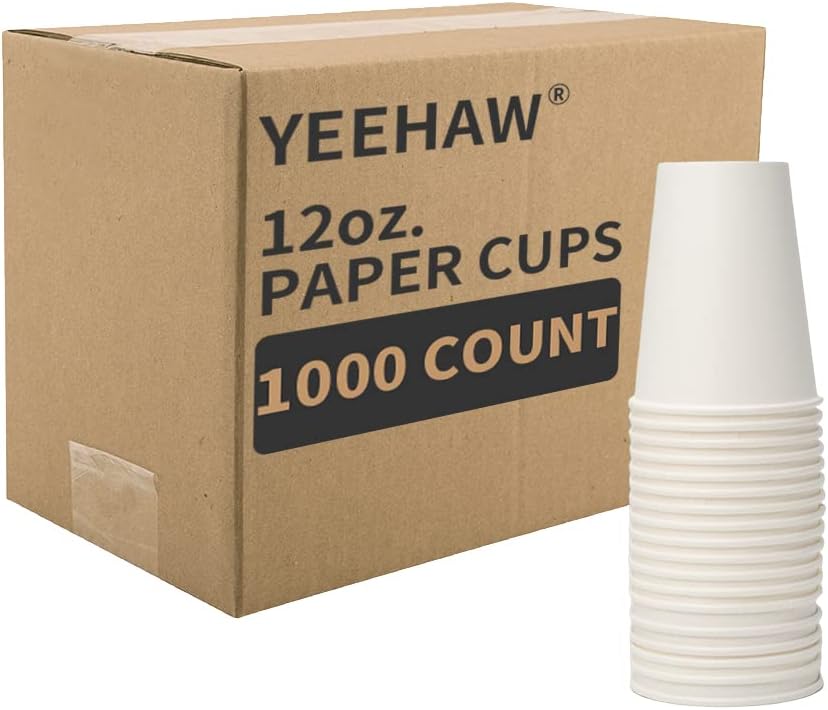 YEEHAW 12 oz 1000 Pack Disposable Paper Coffee Cups, Bulk White Hot to Go Cups for Hot Coffee, Hot Liquid, Chocolate, Juice, Hot Beverage Drinkings, Ideal for Cafes, Bistros, Office and Family
