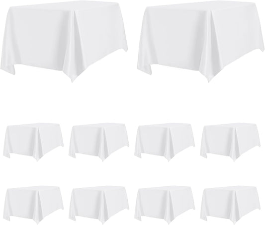 PureFit 10 Pack Rectangle White Table Cloths 60 x 102 Inch for 6Ft Tables, Stain and Wrinkle Resistant Table Linens for Home Use, Wedding, Party, Banquet and Camping