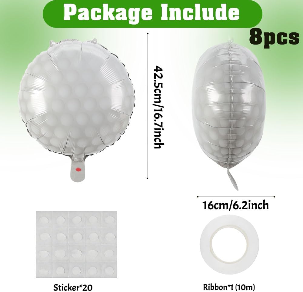 8 PCS 18 Inch Golf Balloons Golf Party Decorations Supplies Themed Birthday Party Decor Sports Giant Large Ball Balloon Christmas Mylar Foil Helium Aluminum Balloon Gender Reveal Baby Shower