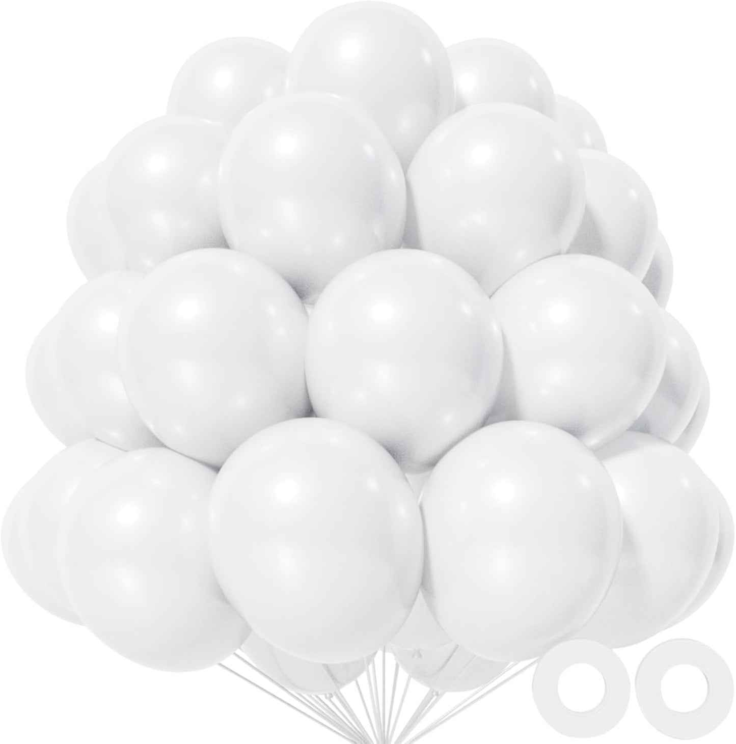 KAWKALSH White Balloon 110pcs, 12 Inch Thickened Round Helium Balloons for New Years Christmas Birthday Engagement Bridal Shower Party Backdrop Decorations