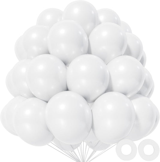 KAWKALSH White Balloon 110pcs, 12 Inch Thickened Round Helium Balloons for New Years Christmas Birthday Engagement Bridal Shower Party Backdrop Decorations