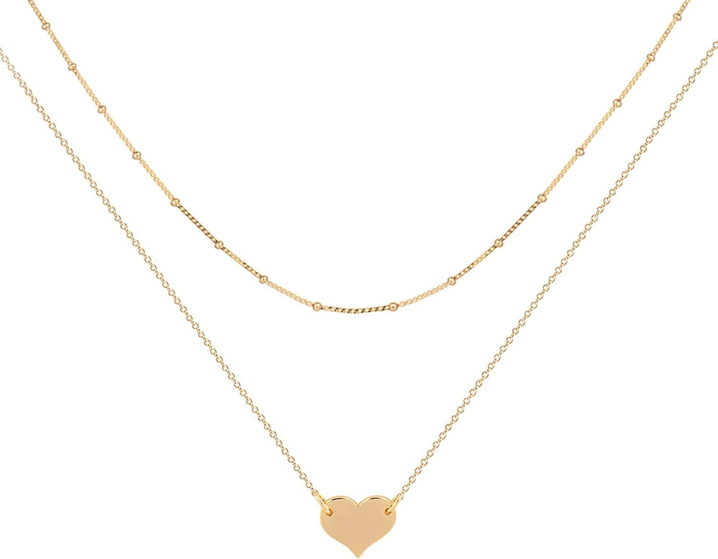 MEVECCO Layered Heart Necklace Pendant Handmade 18k Gold Plated Dainty Gold Choker Arrow Bar Layering Long Necklace for Women