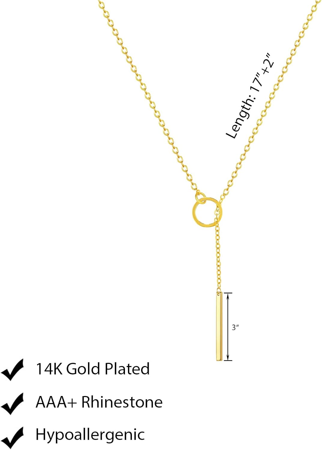 Luxval Lariat Gold Necklace for Women, Dainty Long Necklace 14k Gold Plated/Silver Y-Shaped Pendant Necklaces Trendy Beaded Chain Drop Necklaces Jewelry for Women Gifts