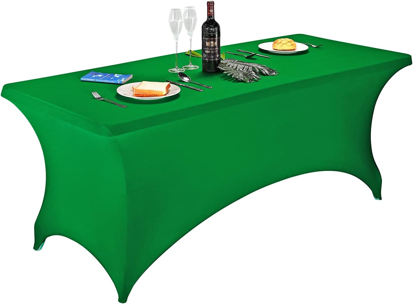 LZY Spandex Table Covers 6 Feet, Stretch/Fitted Table Covers for 6 Feet Folding Table, Rectangular Spandex Table Cloths for Wedding Party or Event (6FT-2PCS, Emerald)