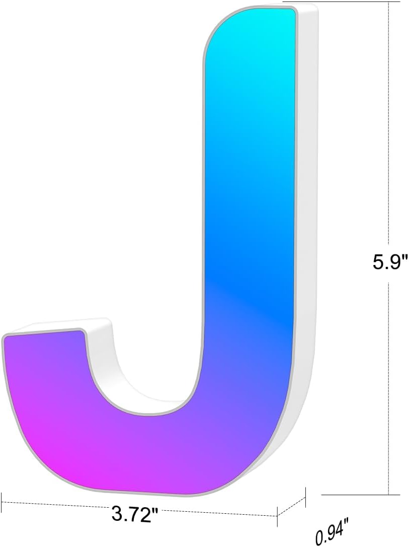 Light Up Letters Marquee Letter - Music Sync RGB Color Changing LED Lights Letter Logo Game Lights for Girls Women Party Birthday Christmas Valentine's Day Wall Desktop Decoration (MRGB-J)
