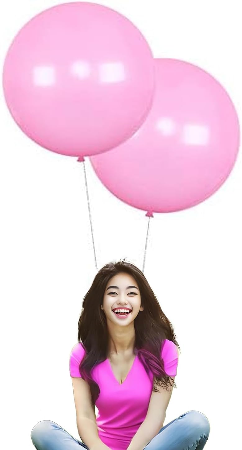 24 Inch Latex Round Balloons 10 Pack Pink Thick Giant Balloons for Photo Shoot Wedding Baby Shower Birthday Party Decorations by IN-JOOYAA