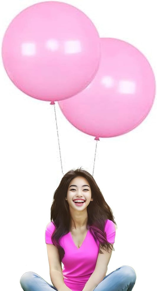 24 Inch Latex Round Balloons 10 Pack Pink Thick Giant Balloons for Photo Shoot Wedding Baby Shower Birthday Party Decorations by IN-JOOYAA