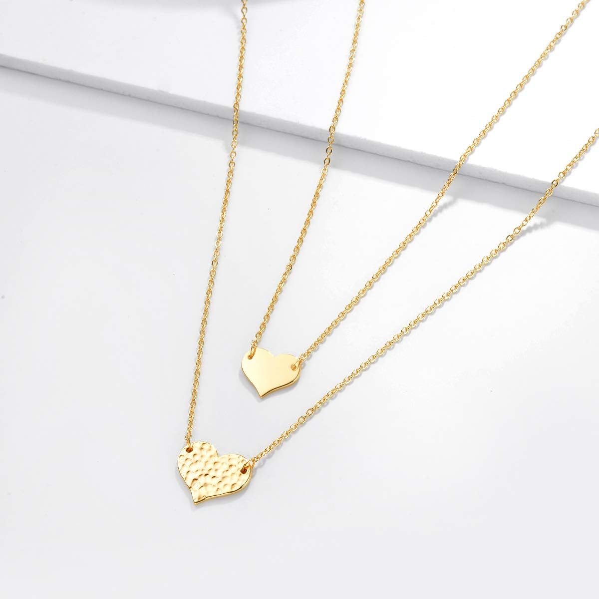 MEVECCO Layered Heart Necklace Pendant Handmade 18k Gold Plated Dainty Gold Choker Arrow Bar Layering Long Necklace for Women