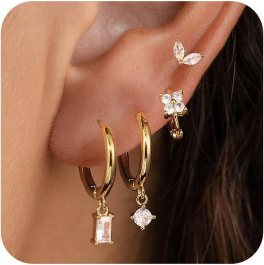 Gold Earrings for Women, 14k Gold Plated Dangle Huggie Earrings for Women Trendy Dainty Gold Hoop Earring Stacks Hypoallergenic Pearl Chain Drop Cartilage Earring Fashion Womens Jewelry