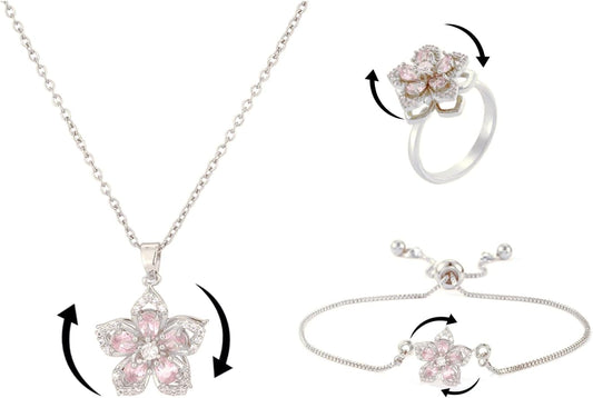 Necklace for Women Gold Flower Fidget Necklace Rotatable Crystal Silver Blossom Pendant Necklaces Adjustable Spinning Fidget Necklaces Redbud Flower Choker Funny Gift Jewelry