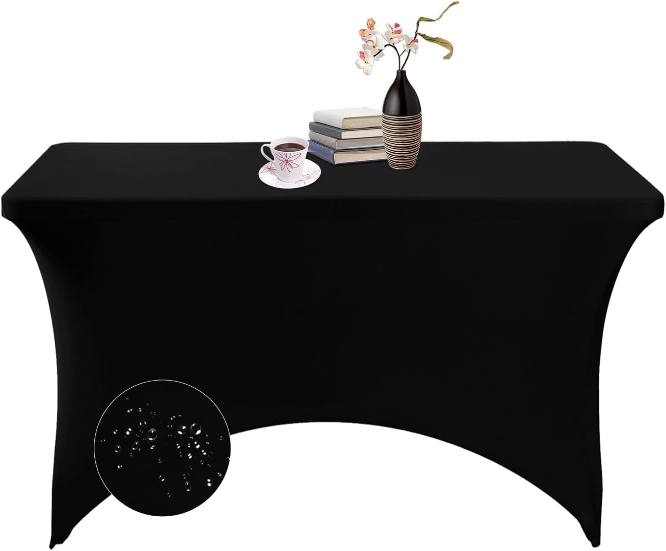 Spandex 4ft Waterproof Table Cover for Party,Wedding, Banquet, and Events(Black)