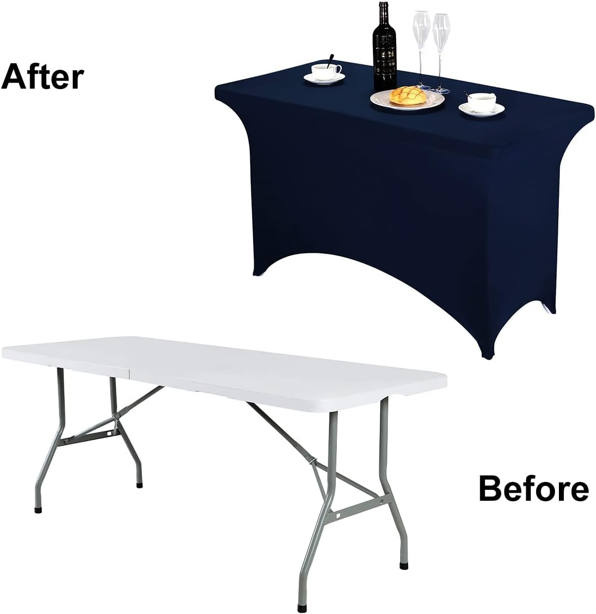 FORLIFE 2Pack Spandex Table Covers，Fitted Tablecloth for Rectangular Tables, Stretch Patio Table Covers, Universal Spandex Table Cover for Wedding, Banquet, Party (4ft, Navy)