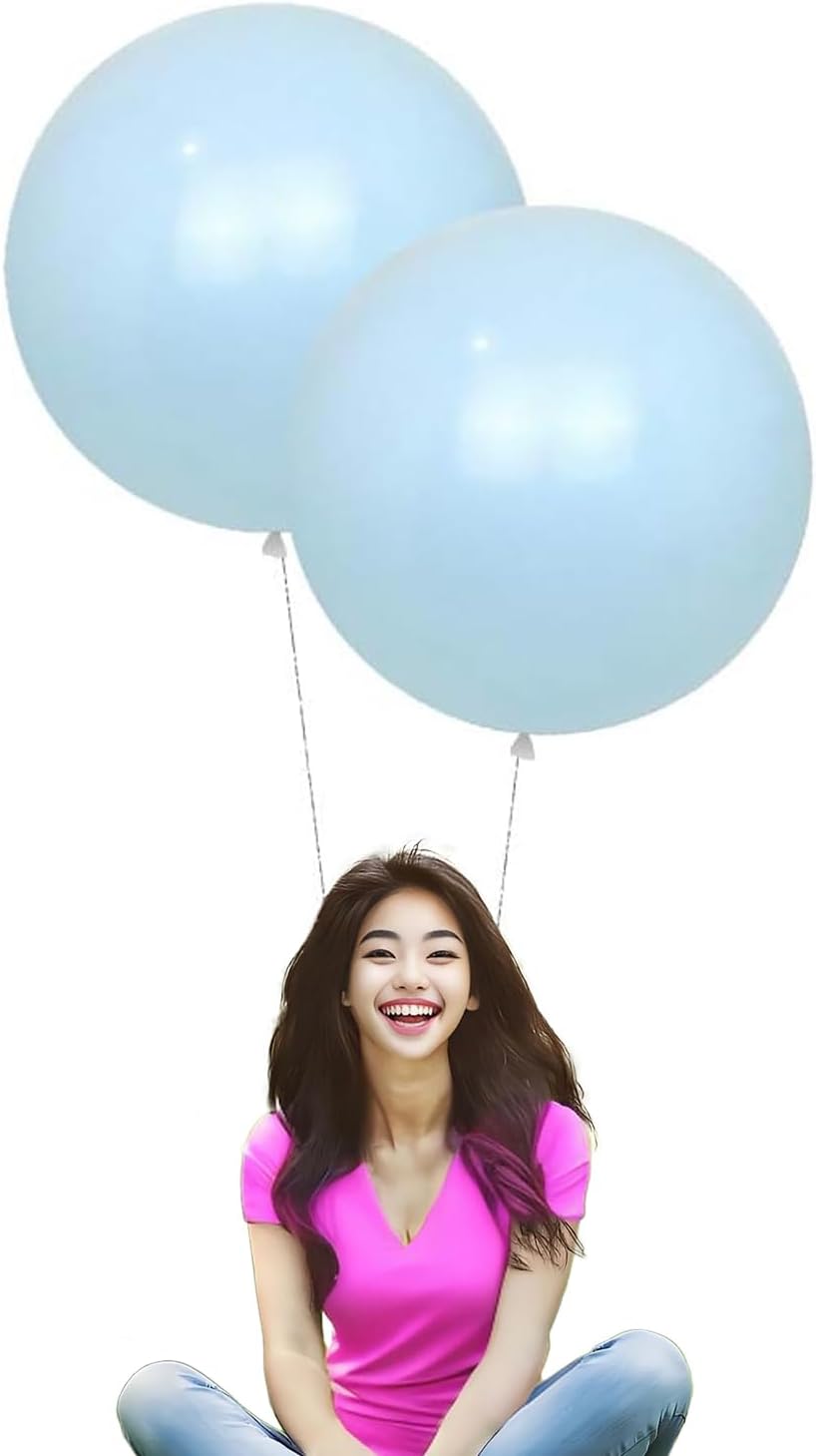 24 Inch Latex Round Balloons 10 Pack Macaron Blue Thick Big Balloons for Photo Shoot Wedding Baby Shower Birthday Party Decorations by IN-JOOYAA