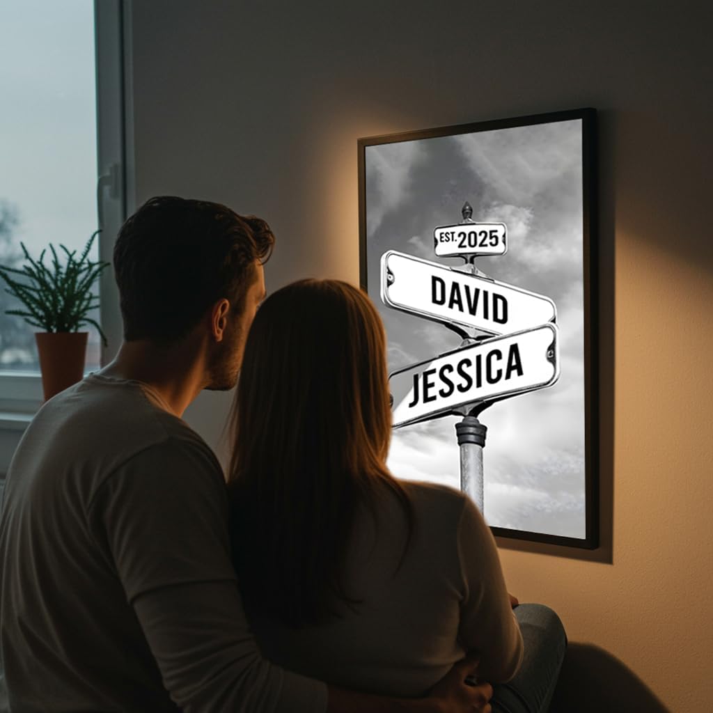Personalized Vintage Street Sign For Couples Canvas, Best Gift For Сouple, Christmas Gifts for Her Him, Valentines Day Gift for Girlfriend Boyfriend, Wedding Anniversary Street Art Canvas Or Poster