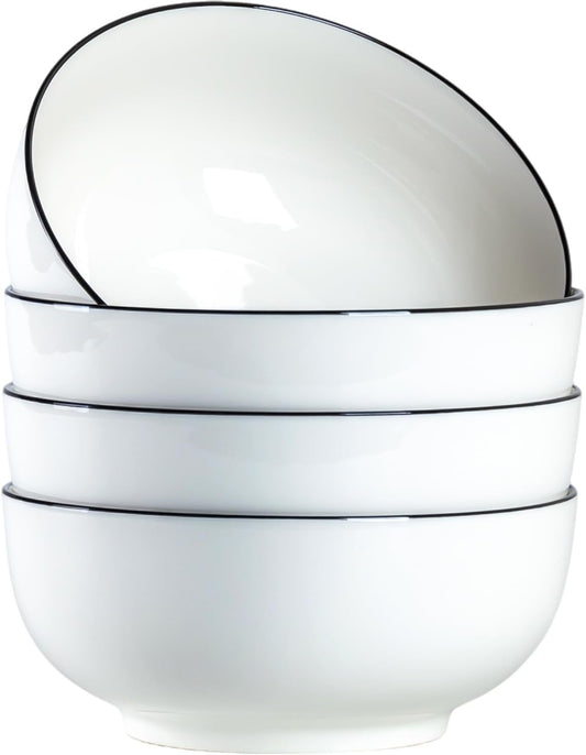 40 oz Large Soup Bowl, Pho Bowls, 7-Inch Rimmed Off-White Porcelain Bowls Set of 4