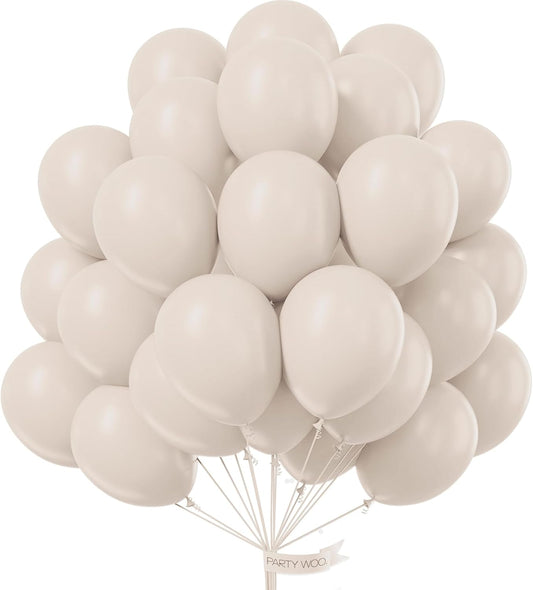 PartyWoo White Sand Balloons 50 pcs 12 Inch Beige Cream Ivory Latex Balloons for Wedding Bridal Graduation Baby Shower Gender Reveal Safari Birthday Party Decorations White-F12