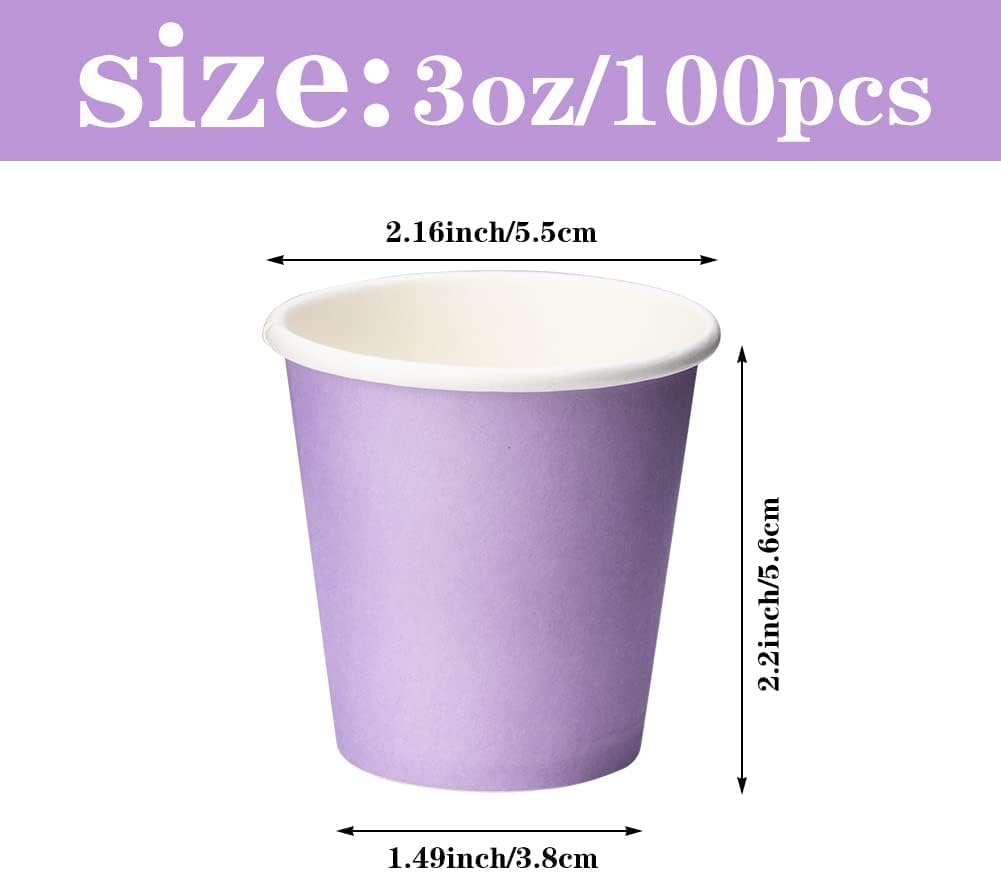 3 oz 100 Packs Small Disposable Mouthwash Cups Bathroom Paper Cups Espresso Paper Cups Paper Hot Cups for Snack Bathroom Espresso Perfect for Home Condos Rvs Campers (Purple)