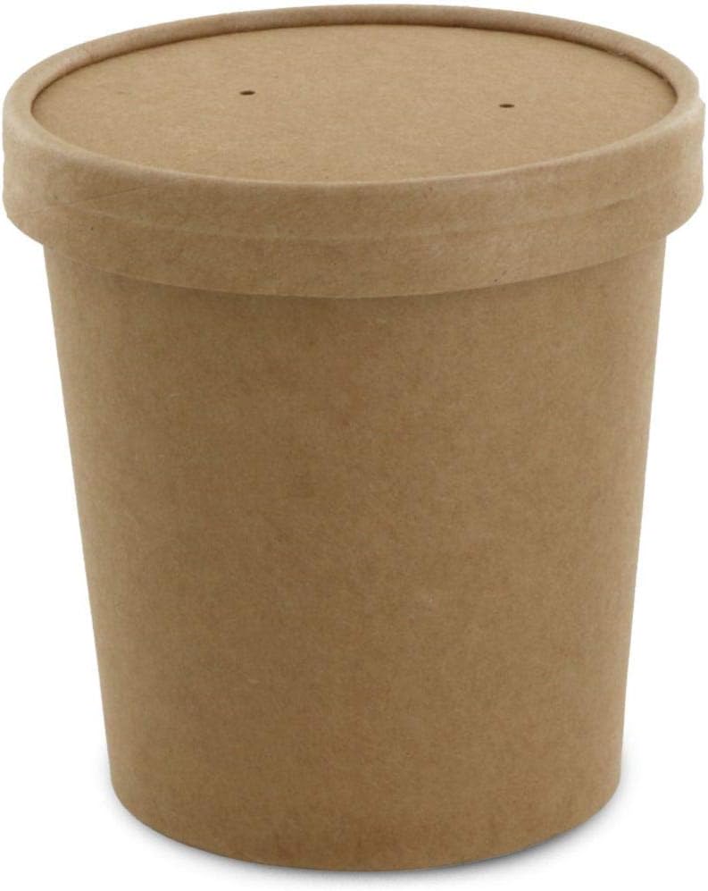 Eco Friendly Microwavable Kraft Soup Bowls - Soup Cups | Disposable Food To-Go Containers-Soup Containers With Airtight Lids. Great For Restaurants, Take Outs, Or To-Go Lunch 25/Pack (16 oz, Brown)