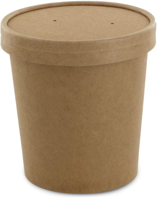 Eco Friendly Microwavable Kraft Soup Bowls - Soup Cups | Disposable Food To-Go Containers-Soup Containers With Airtight Lids. Great For Restaurants, Take Outs, Or To-Go Lunch 25/Pack (16 oz, Brown)