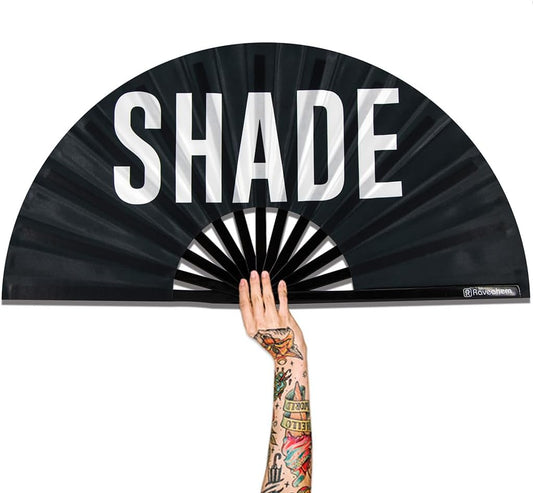 UV Glow Rave Fan, Bamboo Folding Clack Hand Fans Foldable for Men Women, Boots on the Ground Poping Fan for EDM Festival Line Dance Decoration, (Shade Pattern, Large 13")