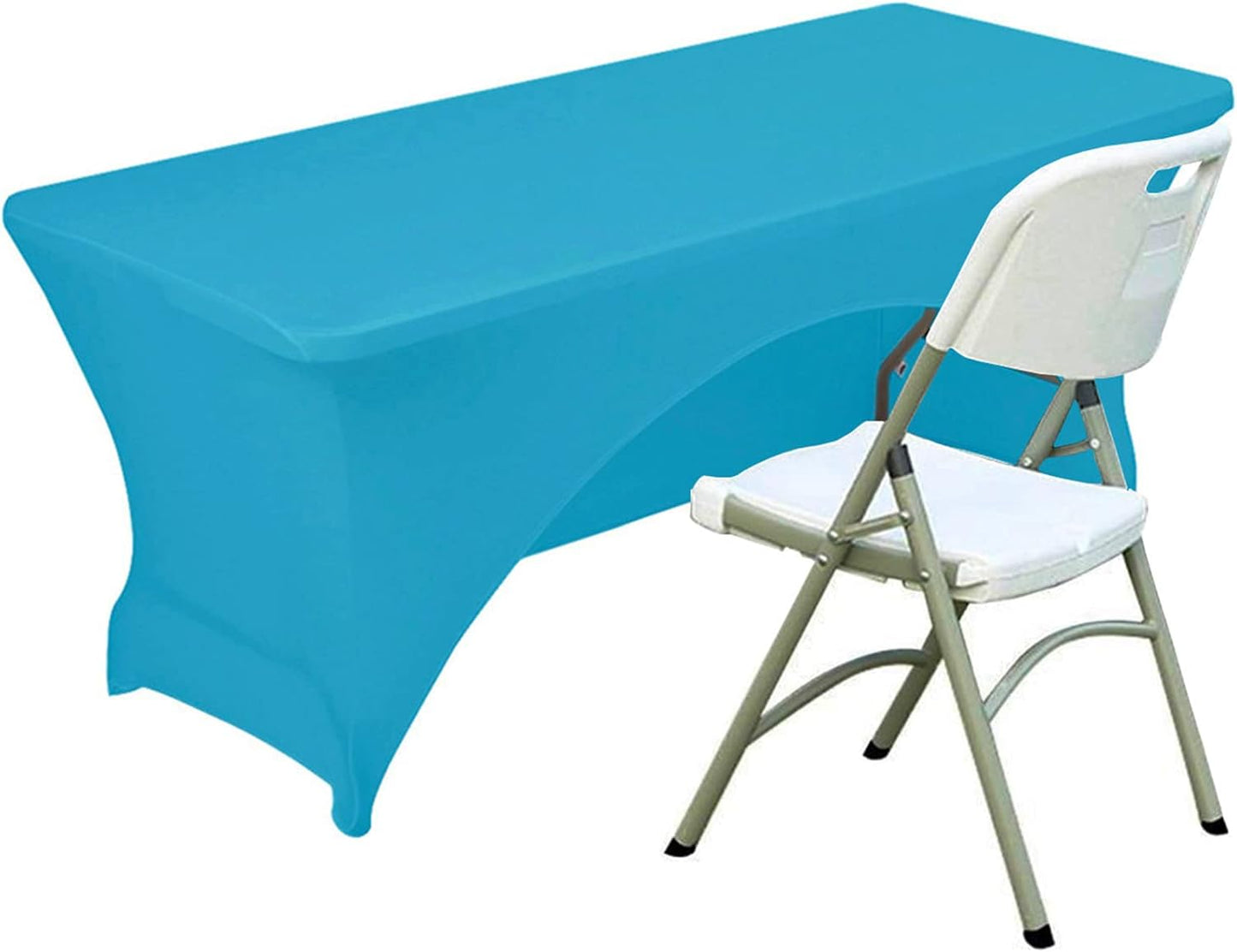 Spandex Table Cover 5 ft. Fitted Polyester Tablecloth Stretch Table Cover Table Topper Open Back - Turquoise