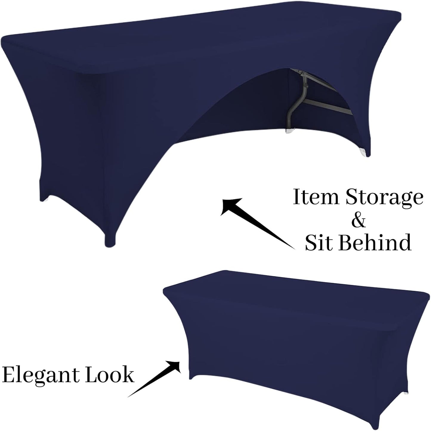 Spandex Table Cover 5 ft. Fitted Polyester Tablecloth Stretch Table Cover Table Topper Open Back - Navy