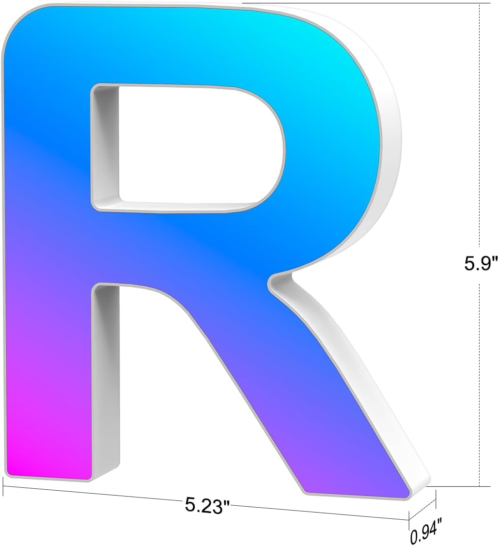 Light Up Letters Marquee Letter - Music Sync RGB Color Changing LED Lights Letter Logo Game Lights for Girls Women Party Birthday Christmas Valentine's Day Wall Desktop Decoration (MRGB-R)