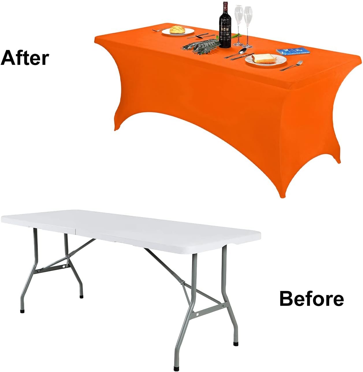 FORLIFE 2Pack Spandex Table Covers，Fitted Tablecloth for Rectangular Tables, Stretch Patio Table Covers, Universal Spandex Table Cover for Wedding, Banquet, Party (8ft, Orange)