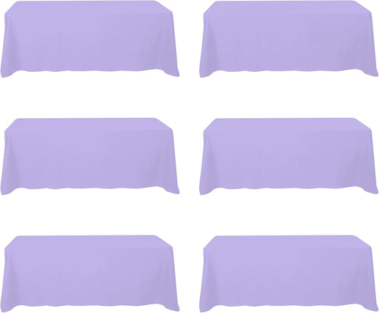 BRILLMAX 6 Pack Lavender Tablecloths for 8 Foot Rectangle Tables 90 x 156 Inch - 8ft Rectangular Bulk Linen Polyester Fabric Washable Cloth Cover for Wedding Reception Banquet Birthday Party
