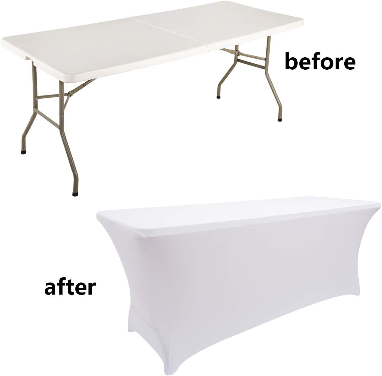 LZY 4 Pack Spandex Table Covers 6 Feet, Stretch/Fitted Table Covers for 6 Feet Folding Table, Rectangular Spandex Table Cloths for Wedding Party or Event (6FT-4PCS, White)