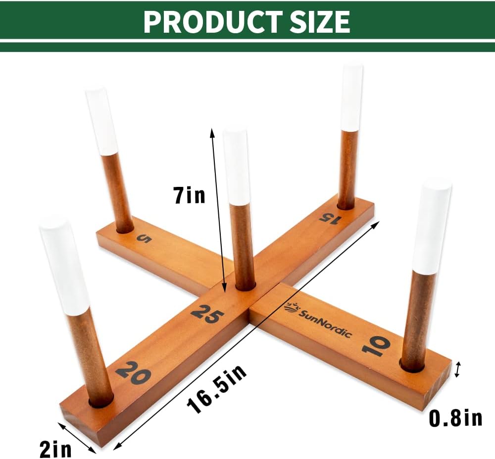 Wooden Ring Toss Game Set, Backyard Beach Camping Game with Toss Rings & Portable Carrying Bag, Outdoor Lawn & Yard Games for Kids, Adults & Family
