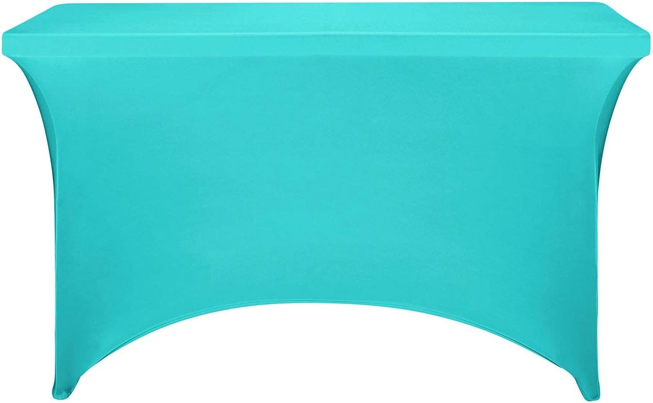 FORLIFE 4Pack Spandex Table Covers，Fitted Tablecloth for Rectangular Tables, Stretch Patio Table Covers, Universal Spandex Table Cover for Wedding, Banquet, Party (4ft, Turquoise)