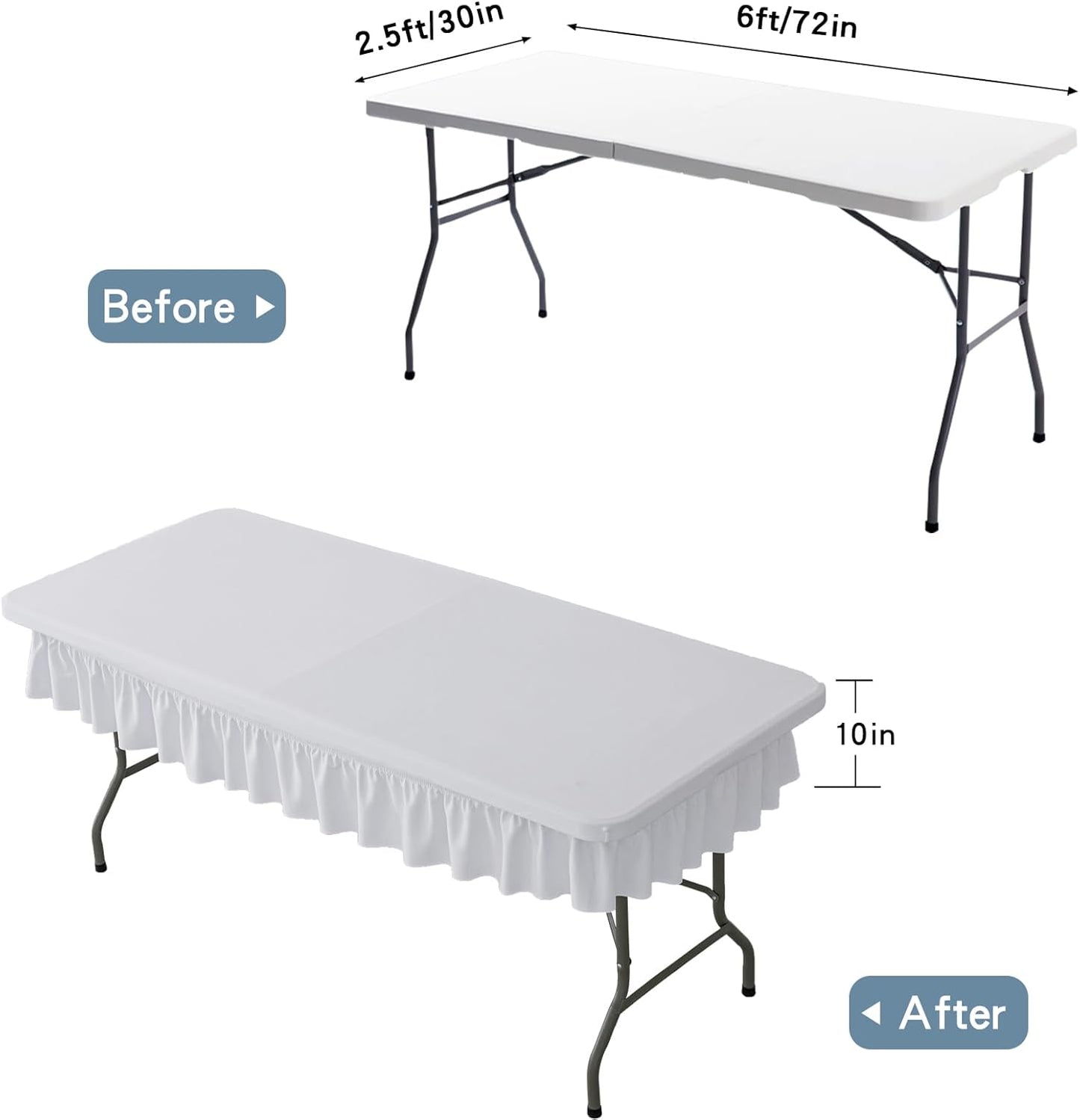 6ft White Stretch Tablecloth for Rectangular Tables - Flared Wrap Design, Waterproof, Wrinkle-Resistant, Washable - Ideal for Weddings, Parties, Banquets & Table Protection