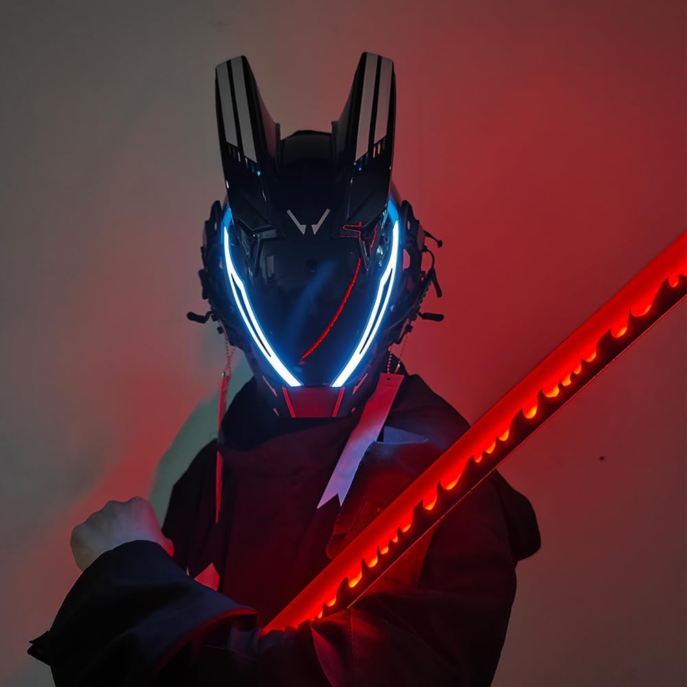 KYEDAY Punk Mask for Men,LED Mask for Women,Futuristic Punk Techwear, Cosplay Halloween Fit Party Music Festival Accessories