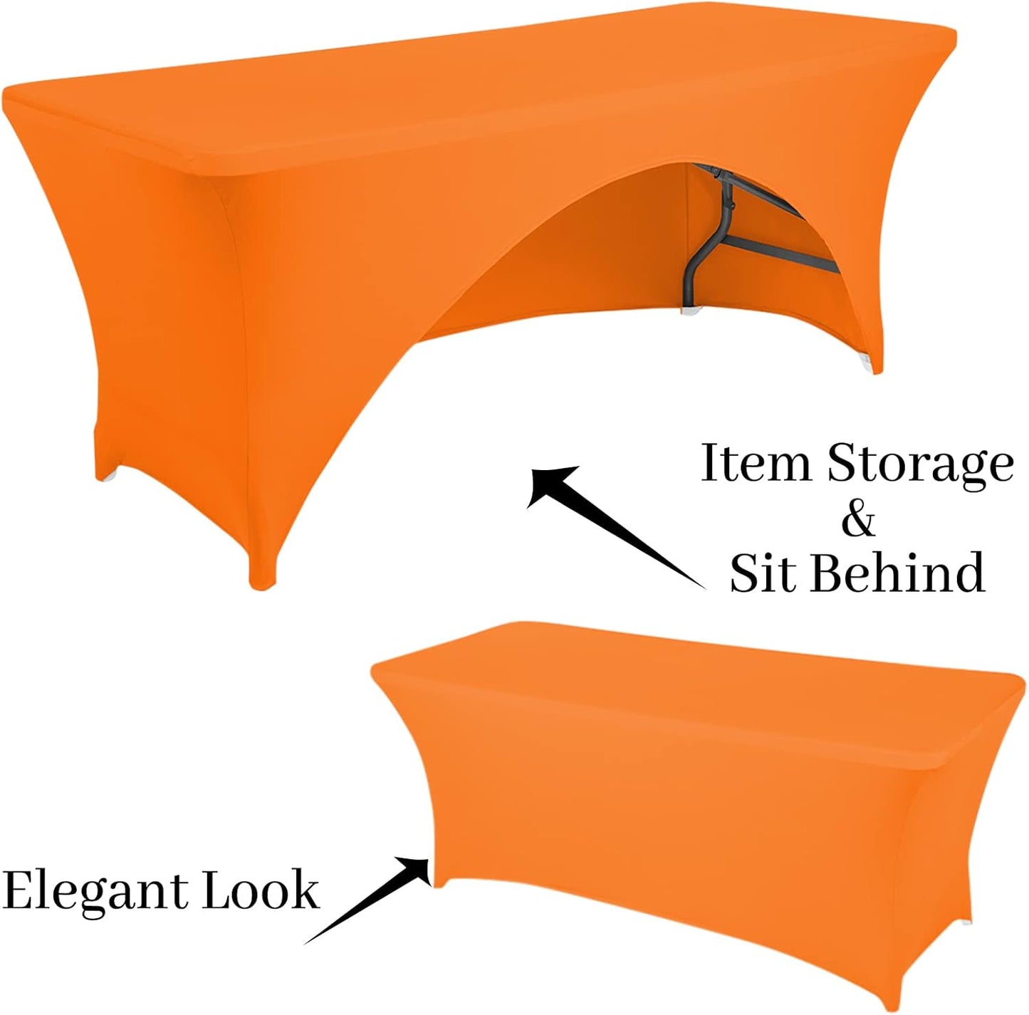 Spandex Table Cover 8 ft. Fitted Polyester Tablecloth Stretch Table Cover Table Topper Open Back - Orange