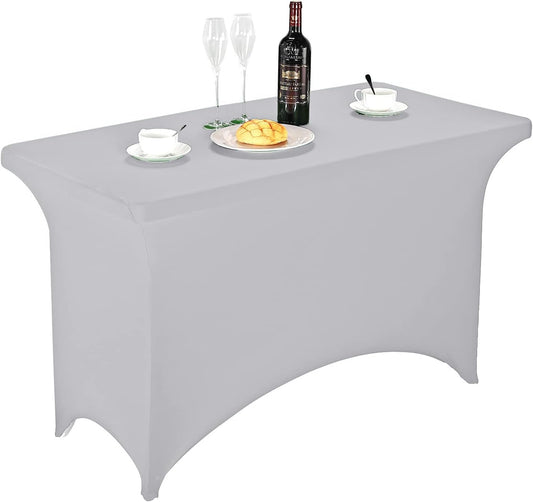 FORLIFE Spandex Table Covers，Fitted Tablecloth for Rectangular Tables, Stretch Patio Table Covers, Universal Spandex Table Cover for Wedding, Banquet, Party (4ft, Silver)