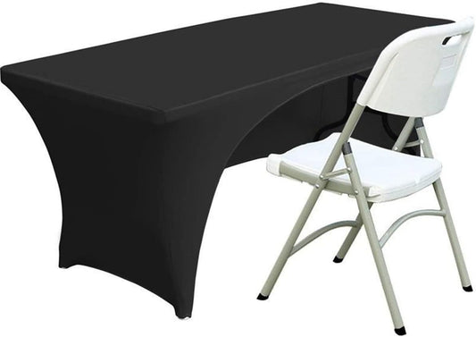 Spandex Table Cover 5 ft. Fitted Polyester Tablecloth Stretch Table Cover Table Topper Open Back - Black