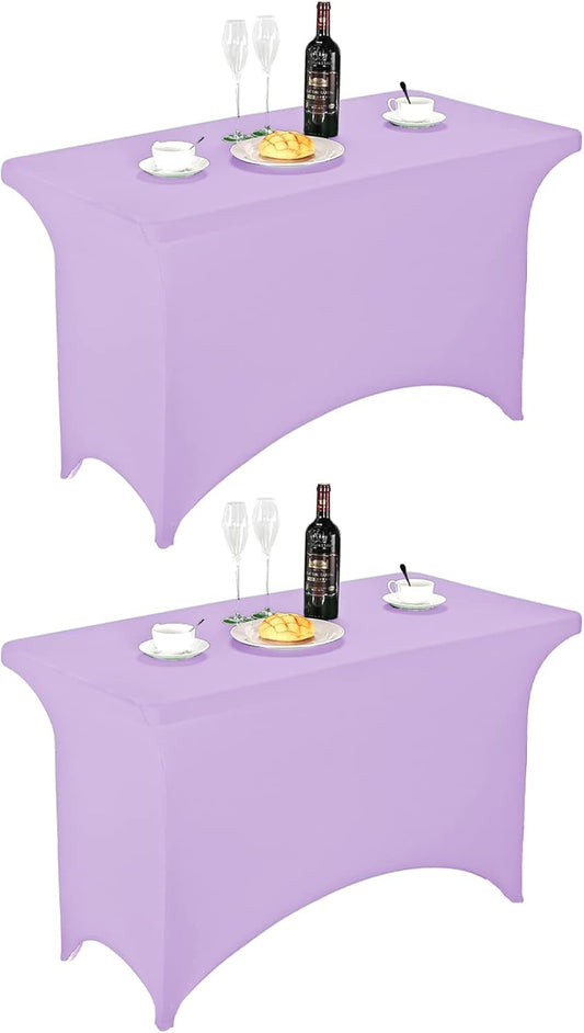 FORLIFE 2Pack Spandex Table Covers，Fitted Tablecloth for Rectangular Tables, Stretch Patio Table Covers, Universal Spandex Table Cover for Wedding, Banquet, Party (4ft, Lavender)
