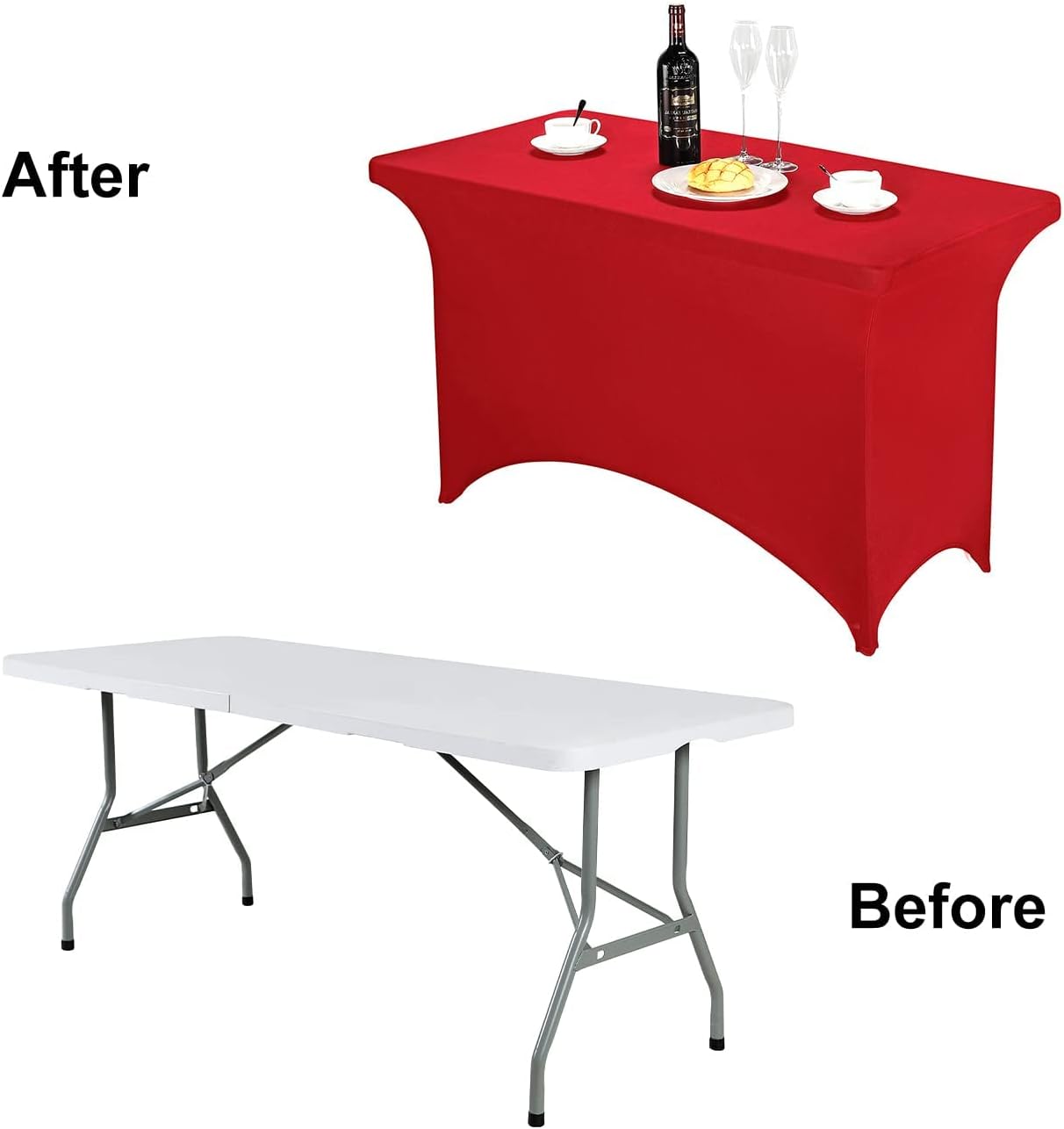 FORLIFE 2Pack Spandex Table Covers，Fitted Tablecloth for Rectangular Tables, Stretch Patio Table Covers, Universal Spandex Table Cover for Wedding, Banquet, Party (4ft, Red)