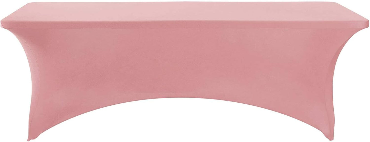 FORLIFE Spandex Table Covers - Fitted 8ft Rectangular Tablecloths, Stretch Patio Table Covers, Universal for Wedding, Banquet, Party (Dusty Rose) - Pack of 4