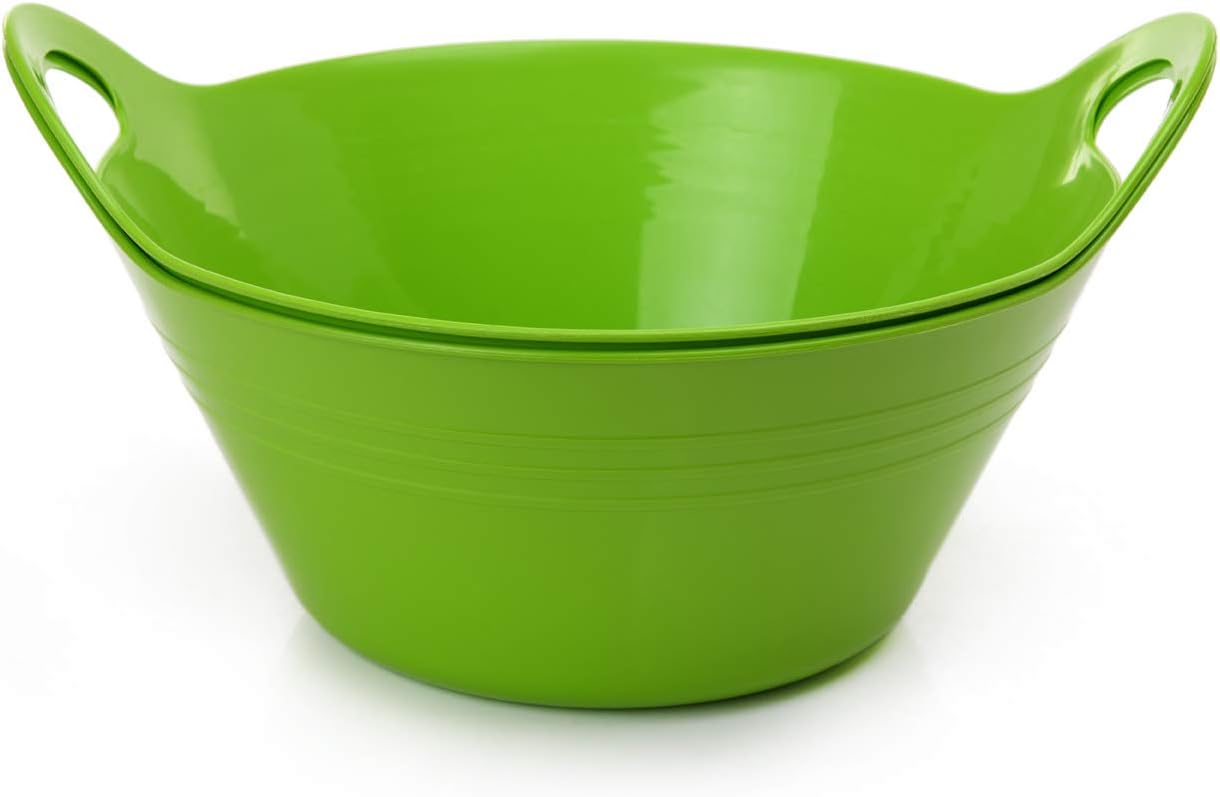 Mintra Home Plastic Bowls with Handles (4.5L Large 2pk, Green)