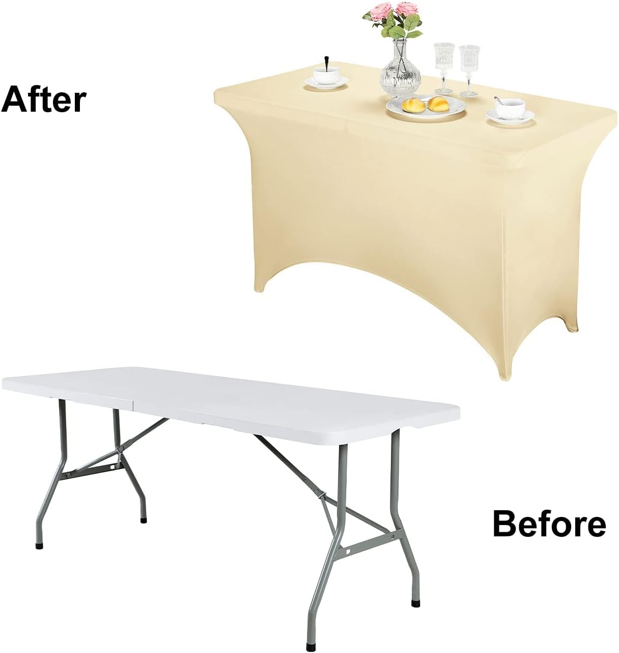 FORLIFE Spandex Table Covers - 4ft Fitted Tablecloth for Rectangular Tables, Universal Stretch Patio Covers for Wedding, Banquet, Party