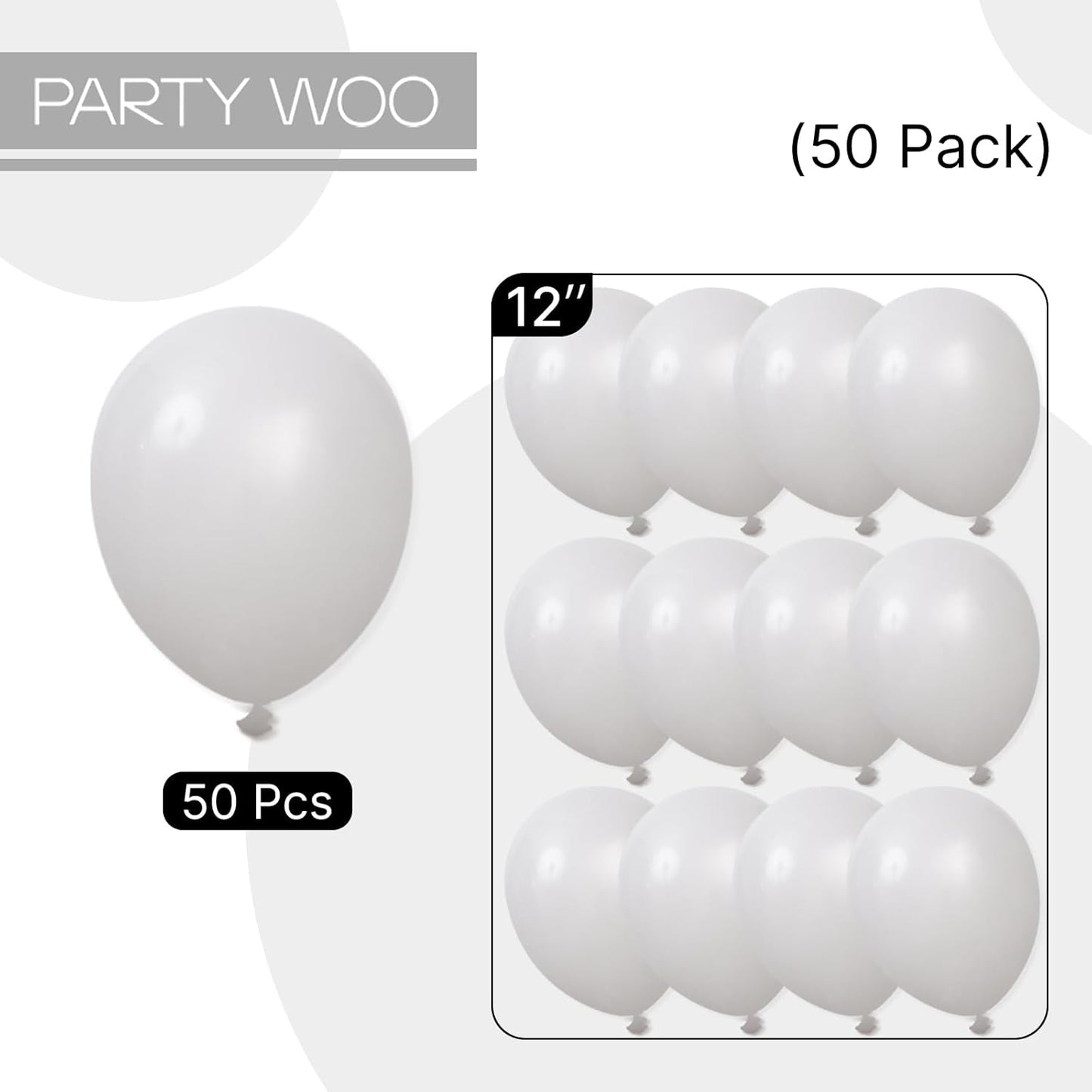 PartyWoo Gray Balloons 50 pcs 12 Inch Pastel Gray Latex Balloons for Graduation Wedding Baby Shower Bridal Shower Gender Reveal Anniversary Birthday Party Decorations Gray-Y76