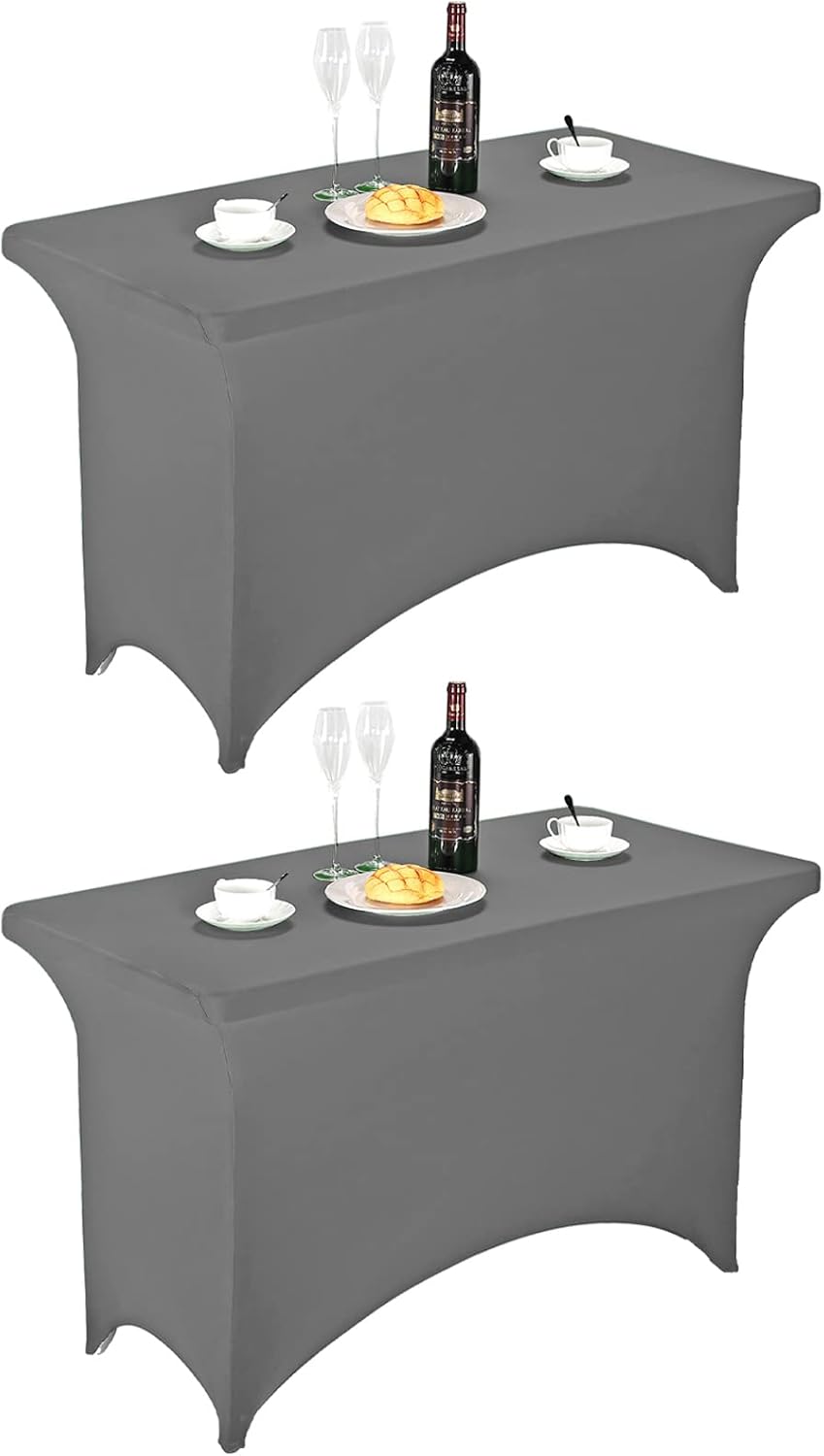 FORLIFE 2Pack Spandex Table Covers，Fitted Tablecloth for Rectangular Tables, Stretch Patio Table Covers, Universal Spandex Table Cover for Wedding, Banquet, Party (4ft, Gray)
