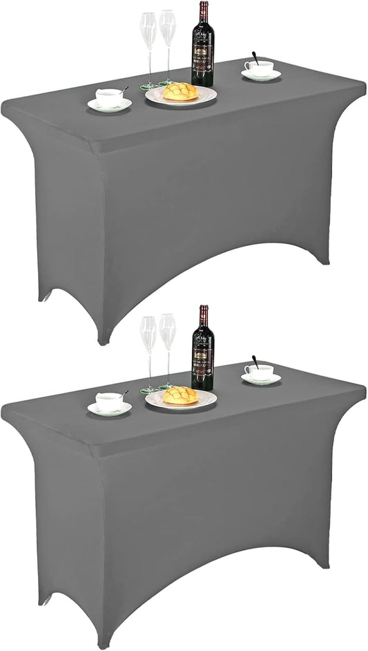 FORLIFE 2Pack Spandex Table Covers，Fitted Tablecloth for Rectangular Tables, Stretch Patio Table Covers, Universal Spandex Table Cover for Wedding, Banquet, Party (4ft, Gray)