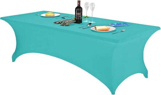 FORLIFE Spandex Table Covers，Fitted Tablecloth for Rectangular Tables, Stretch Patio Table Covers, Universal Spandex Table Cover for Wedding, Banquet, Party (8ft, Turquoise)