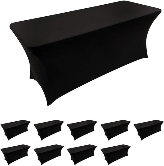 LZY 10 Pack Spandex Table Covers 6 Feet, Stretch/Fitted Table Covers for 6 Feet Folding Table, Rectangular Spandex Table Cloths for Wedding Party or Event (6FT-10PCS, Black)